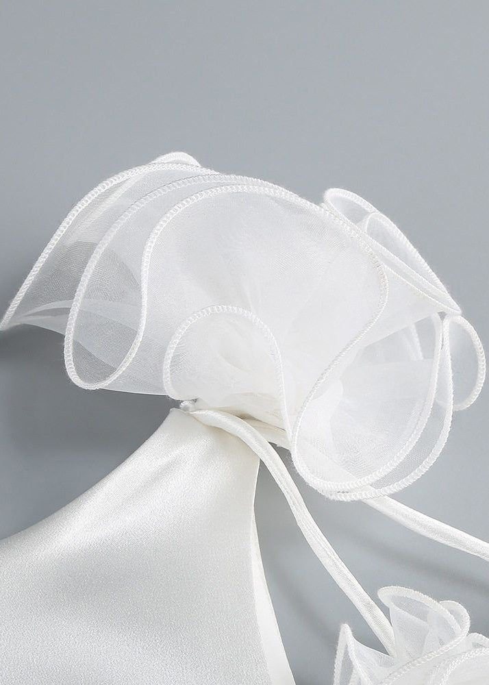 White Backless Solid Silk Party Dress Zippered Summer - Image 4