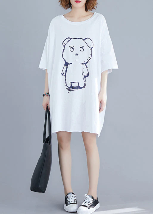 White Bear Print Cotton Holiday Dress Oversized Summer - Image 2