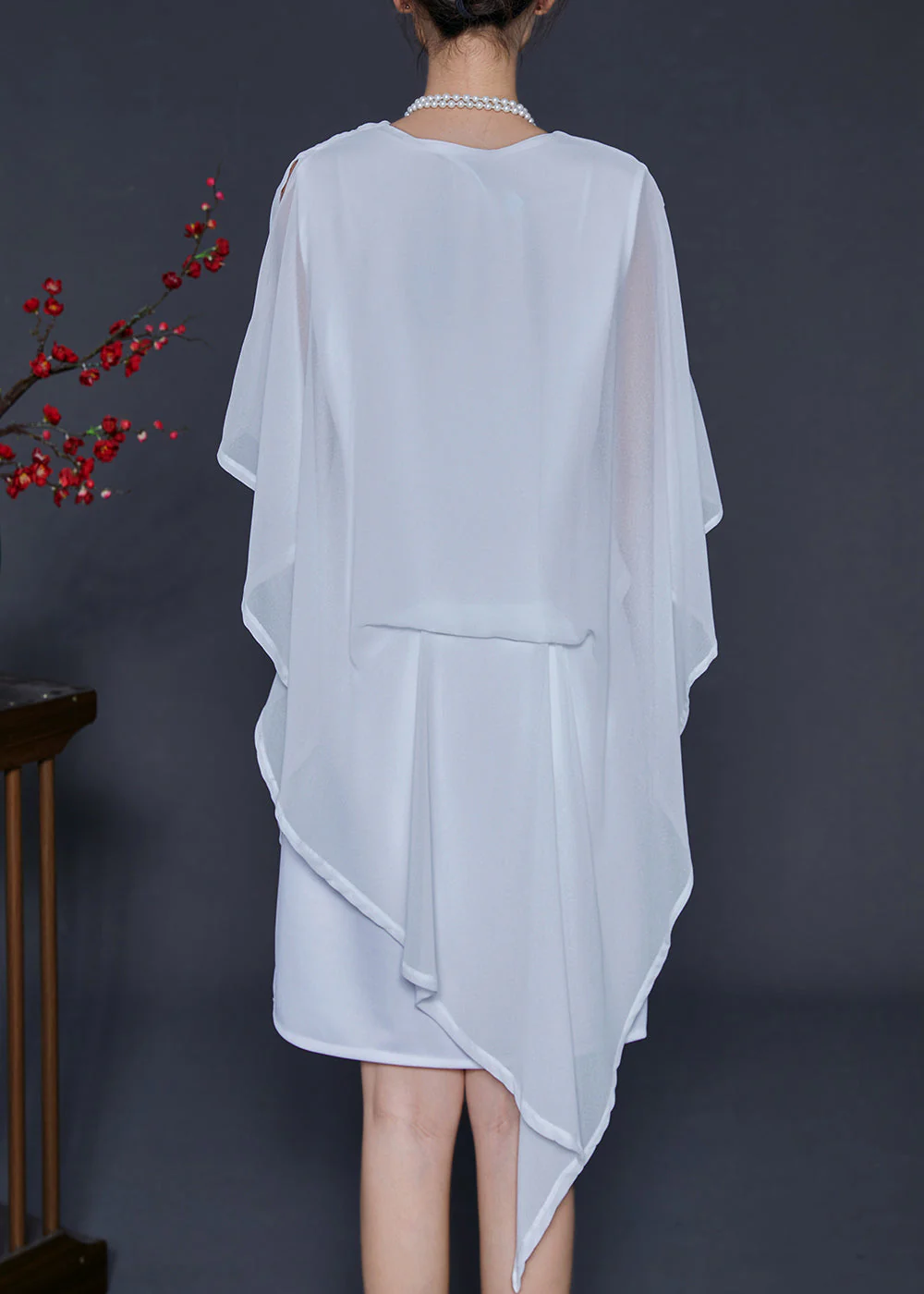 White Cold Shoulder Chiffon Day Dresses Asymmetrical Summer - Image 4