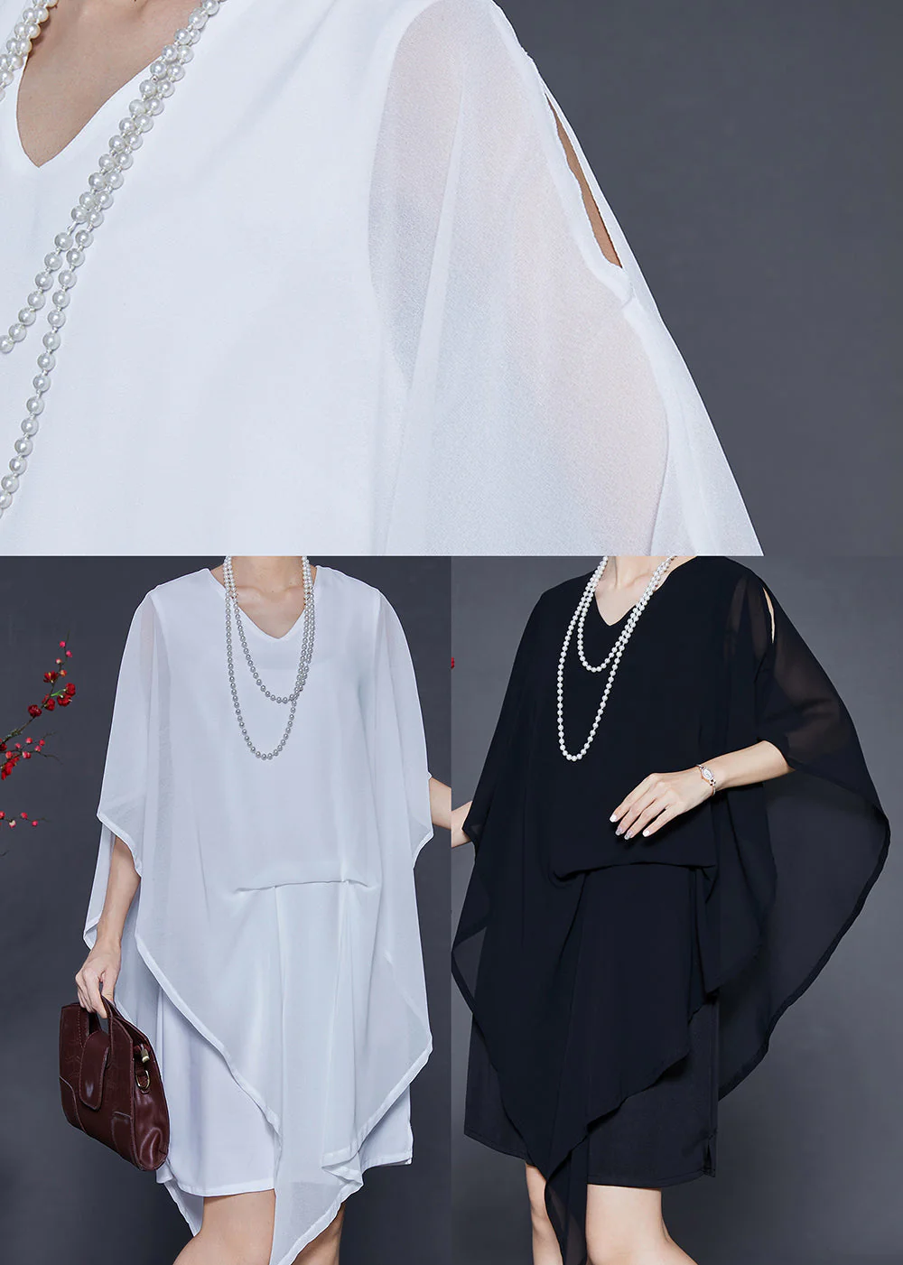 White Cold Shoulder Chiffon Day Dresses Asymmetrical Summer - Image 5