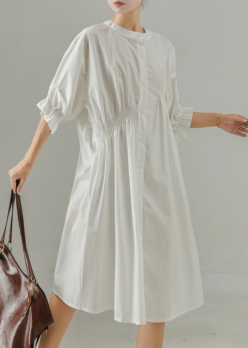 White Cotton Work Dress Asymmetrical Wrinkled Summer - Image 2