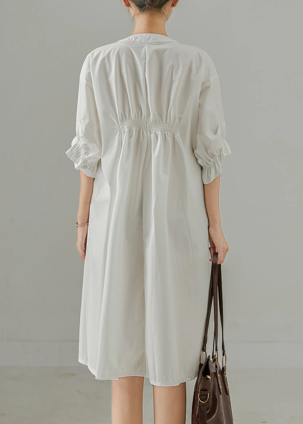 White Cotton Work Dress Asymmetrical Wrinkled Summer - Image 4