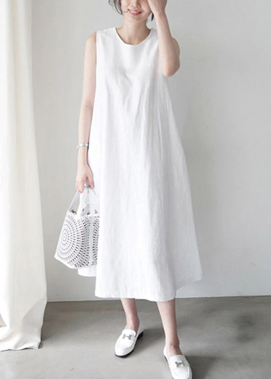 White Cozy Holiday Slip Dresses Sleeveless - Image 3