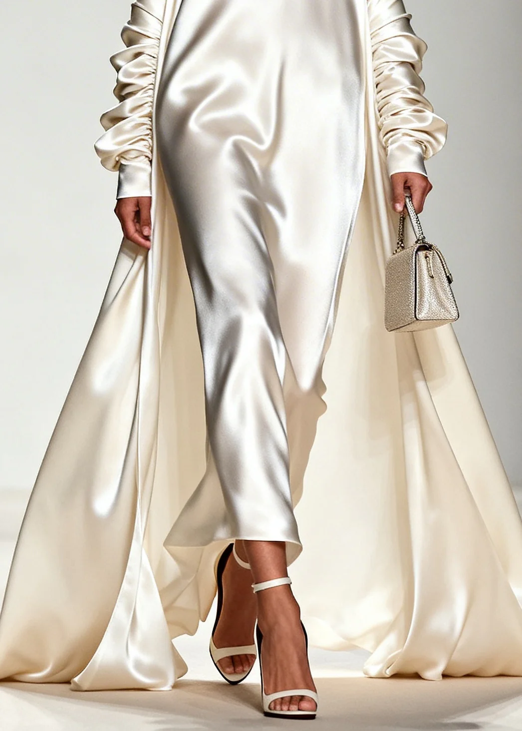 White Draping Silk Vacation Dresses V Neck Exra Large Hem Summer - Image 4