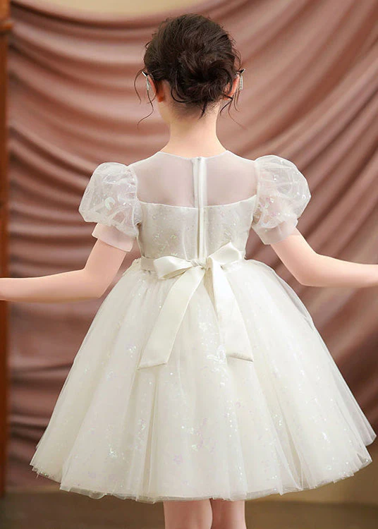 White Embroideried Tulle Baby Girls Party Dress Puff Sleeve Summer - Image 5