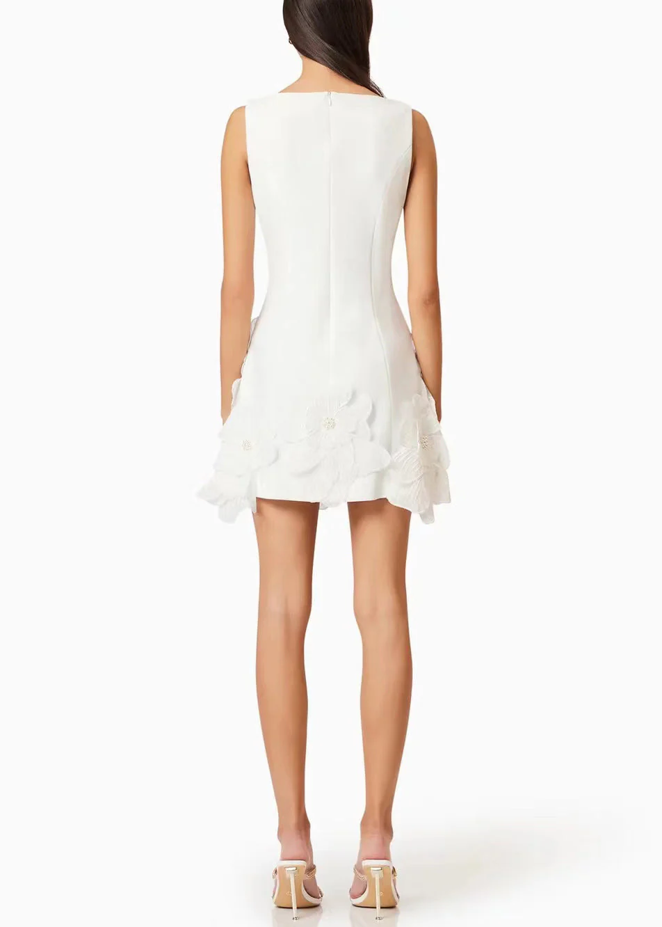 White High Waist Cotton Mini Dress Zippered Sleeveless - Image 4