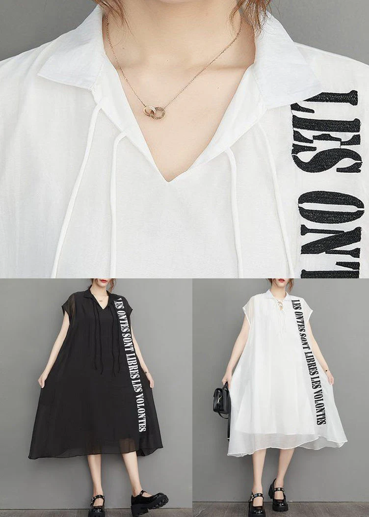 White Lace Up Silk Cotton Long Dress Embroidered Short Sleeve - Image 5