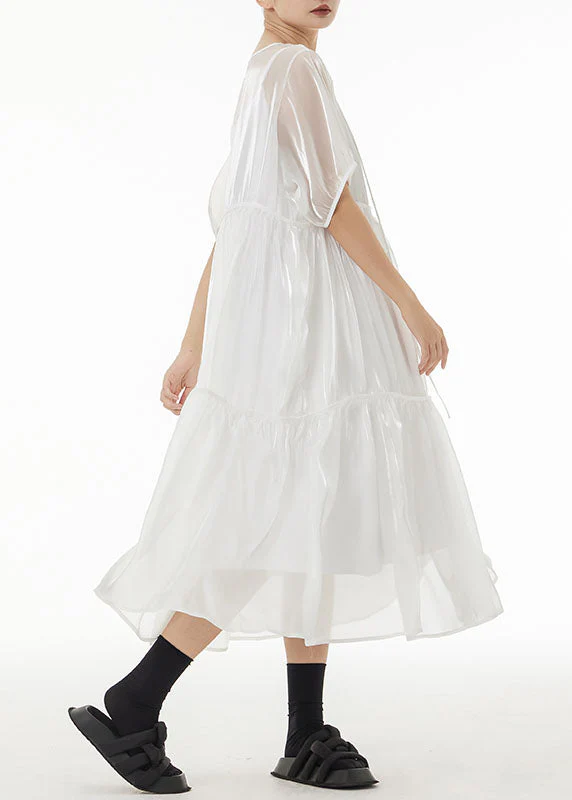 White Lace Up Tulle Long Dress Two Pieces Set Exra Large Hem Summer - Image 4