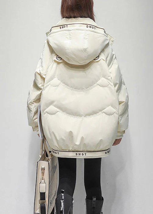 White Letter Drawstring Duck Down Winter Coats Hooded - Image 4