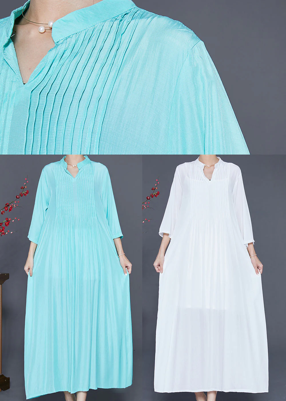 White Linen A Line Dresses Oversized Wrinkled Bracelet Sleeve - Image 5