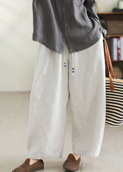 White Linen Harem Pants Oversized Elastic Waist Summer - Image 4