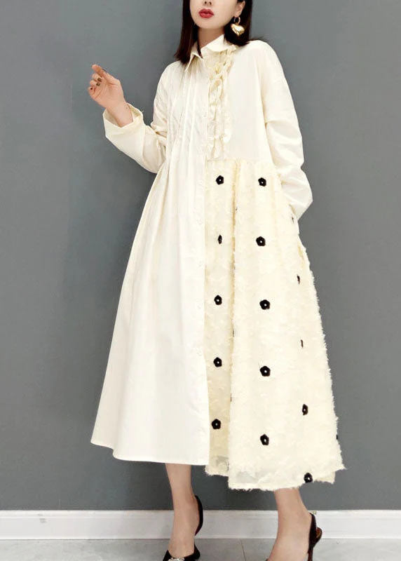 White Maxi Dresses Peter Pan Collar Ruffled Spring - Image 2