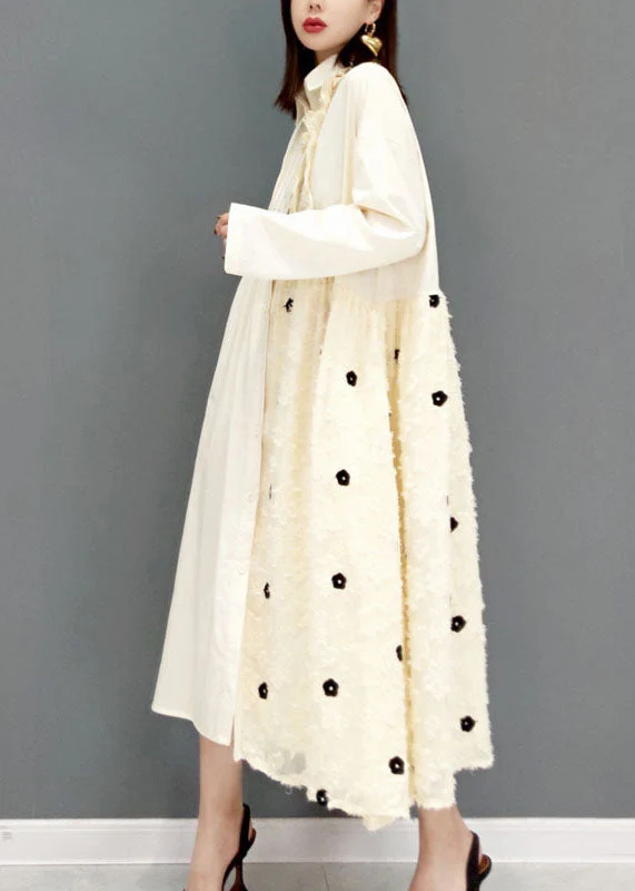 White Maxi Dresses Peter Pan Collar Ruffled Spring - Image 3