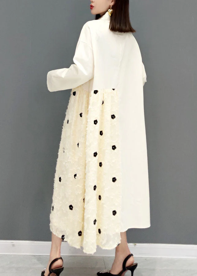 White Maxi Dresses Peter Pan Collar Ruffled Spring - Image 4