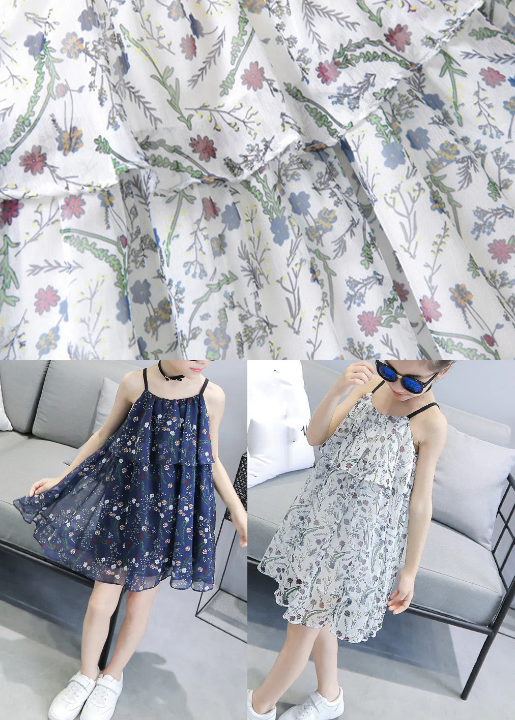 White O-Neck Girls Chiffon Slip Mid Dress Summer - Image 5