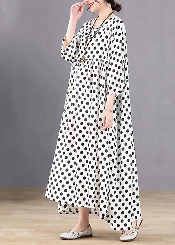 White O-Neck Patchwork Maxi Dresses Spring - Image 3