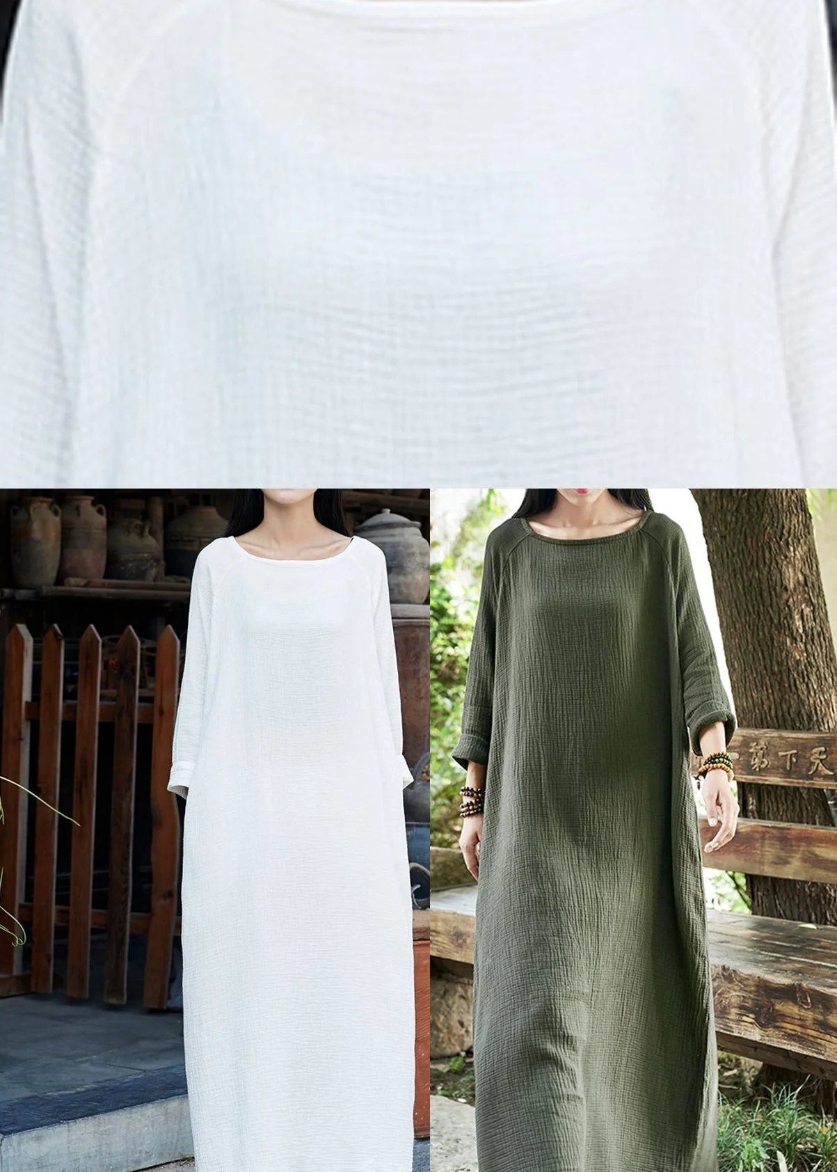 White O-Neck Solid Maxi Dresses Long Sleeve - Image 5