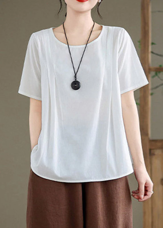 White O-Neck Solid Top Short Sleeve - Image 2