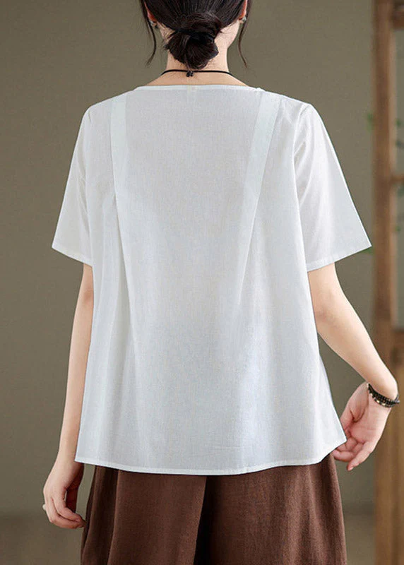 White O-Neck Solid Top Short Sleeve - Image 4