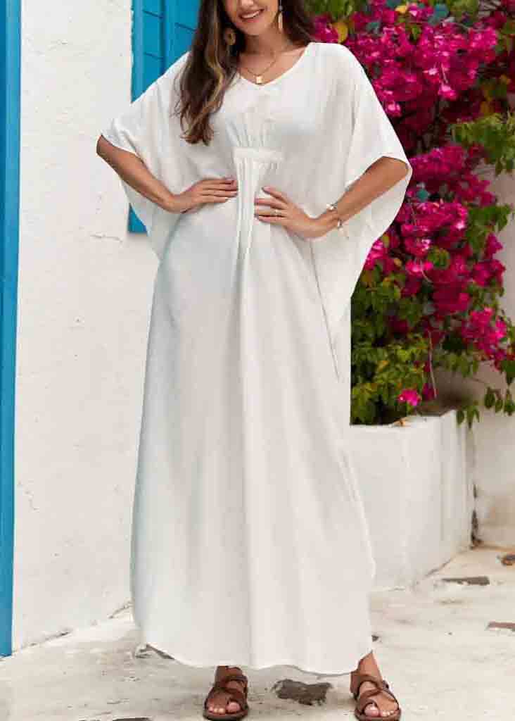 White Oversized Cotton Holiday Dress Wrinkled Summer - Image 2