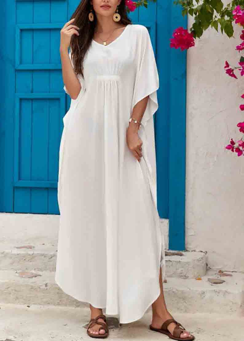White Oversized Cotton Holiday Dress Wrinkled Summer - Image 3