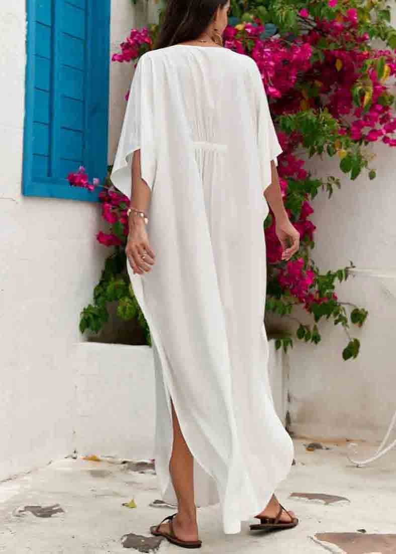 White Oversized Cotton Holiday Dress Wrinkled Summer - Image 4