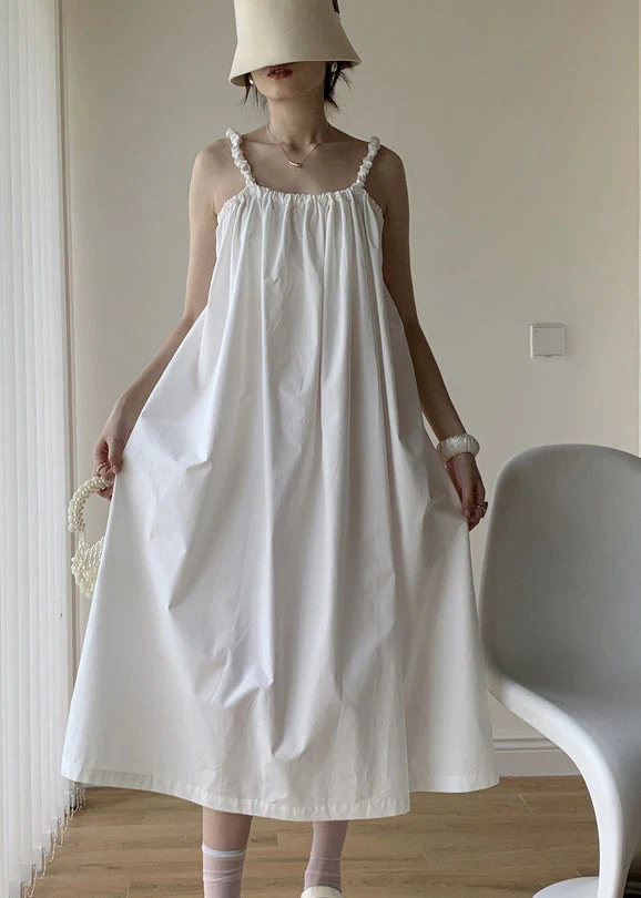 White Patchwork Cotton Long Dresses Backless Lace Up Summer - Image 2