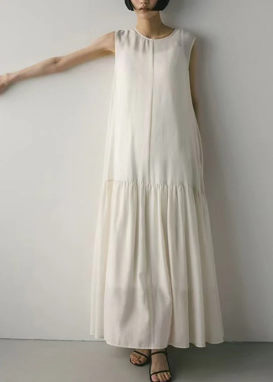 White Patchwork Cotton Maxi Dresses Exra Large Hem Sleeveless - Image 2
