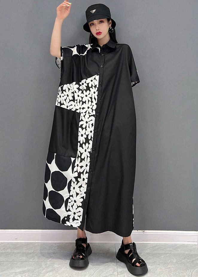 White Peter Pan Collar Button Vacation Dresses Short Sleeve - Image 2