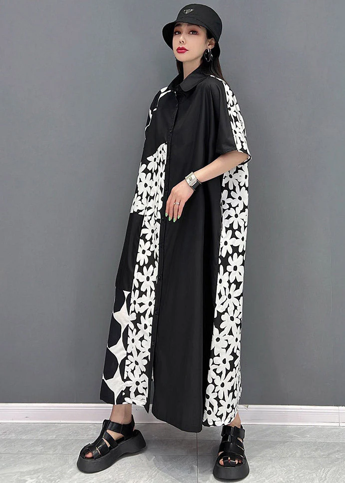 White Peter Pan Collar Button Vacation Dresses Short Sleeve - Image 3