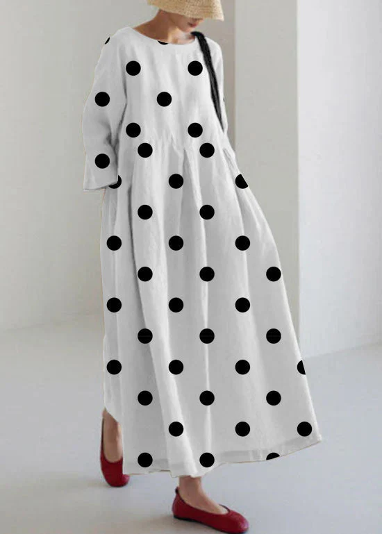 White stripes Cotton Dresses Pockets Patchwork Spring - Image 2