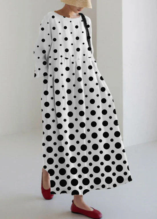 White stripes Cotton Dresses Pockets Patchwork Spring - Image 3