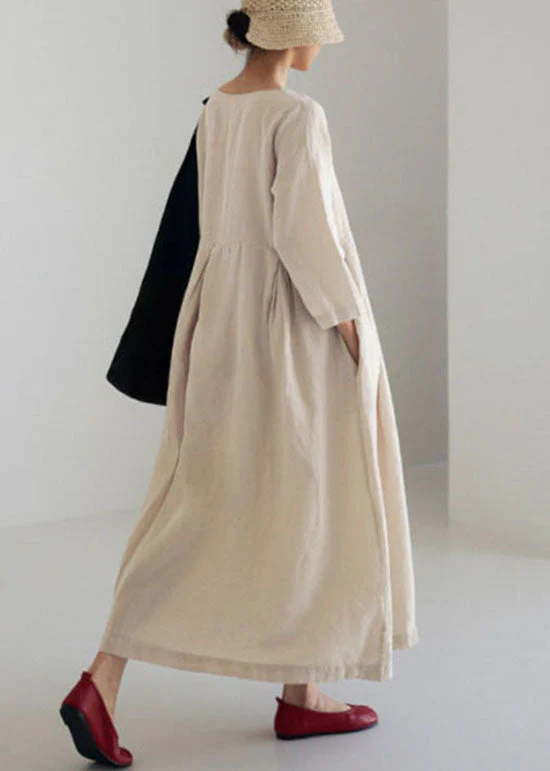 White stripes Cotton Dresses Pockets Patchwork Spring - Image 8