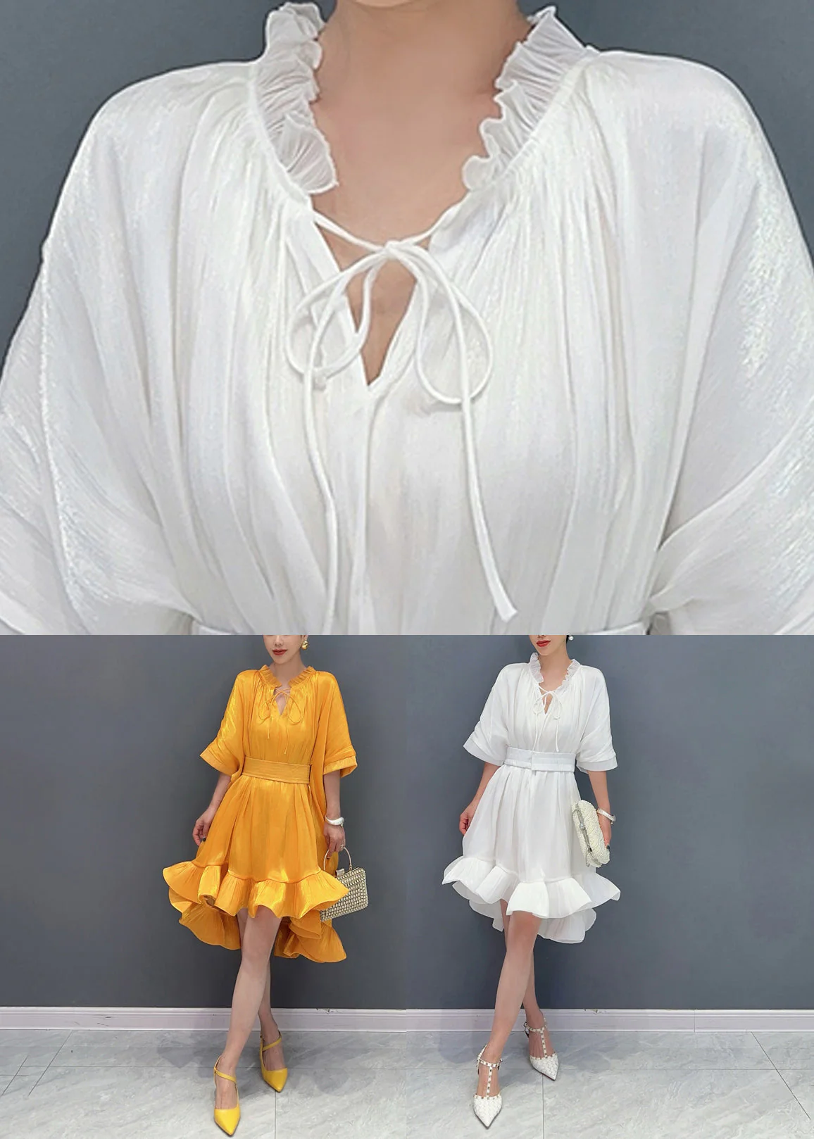 White Ruffled Patchwork Maxi Dress Half Sleeve - Image 5