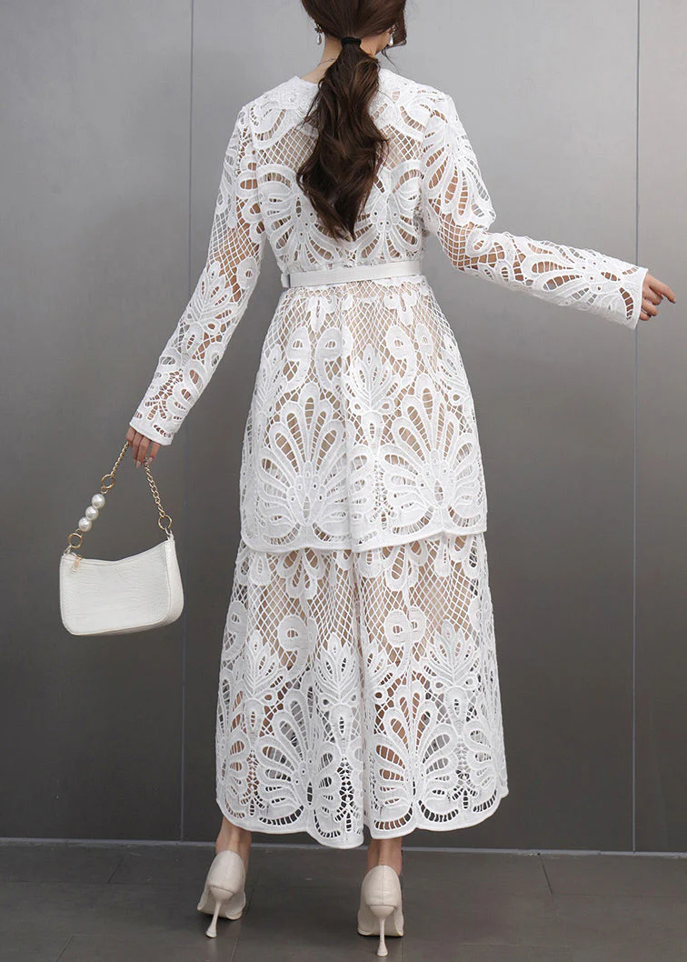 White Sashes Lace Hollow Out Maxi Dresses Spring - Image 4