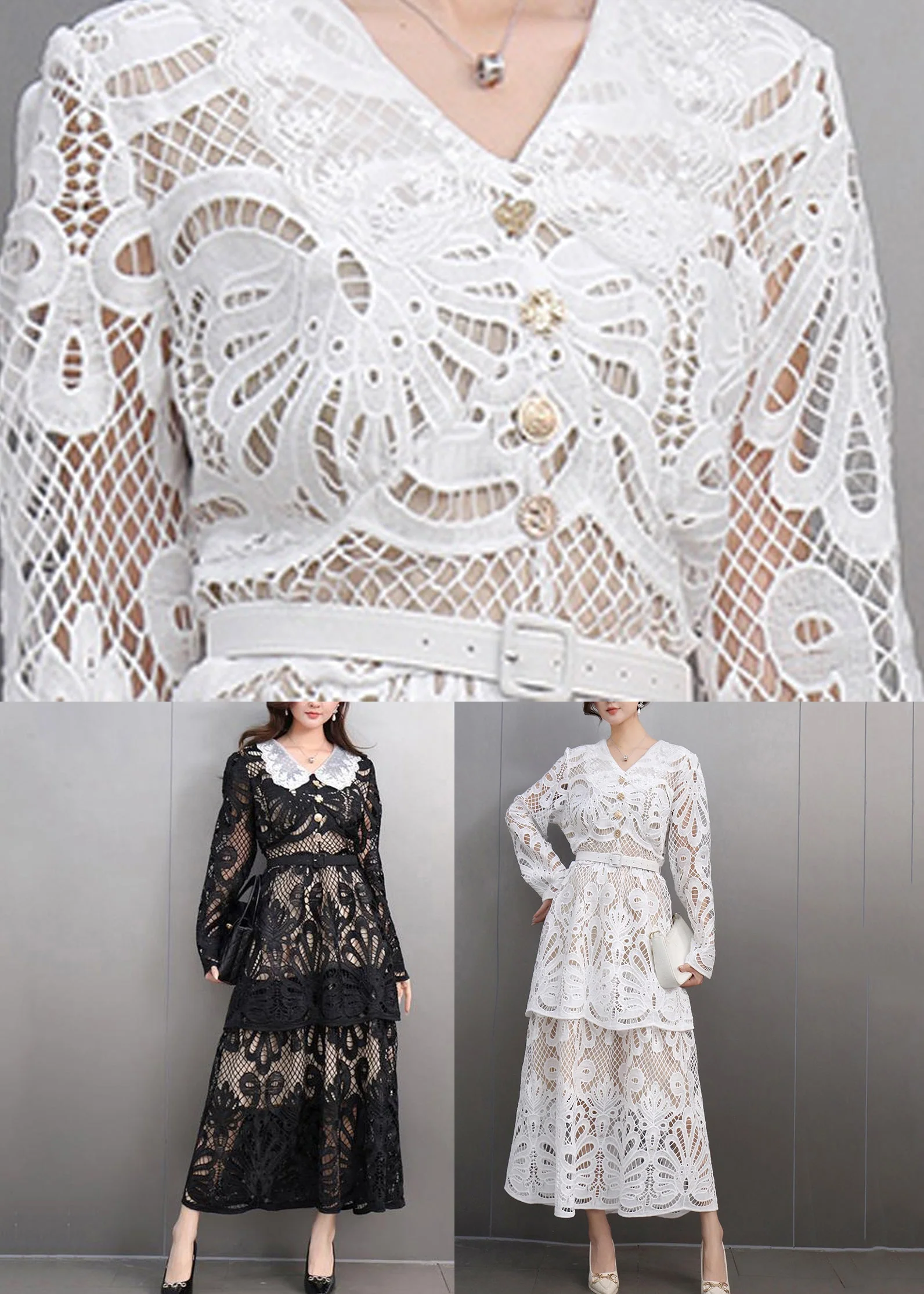 White Sashes Lace Hollow Out Maxi Dresses Spring - Image 5