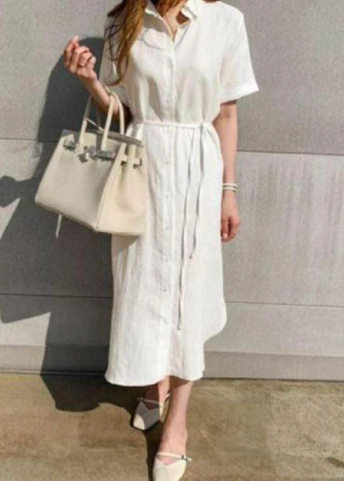 White side open Button shirts Dresses Short Sleeve - Image 2