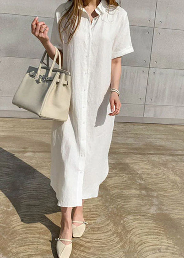 White side open Button shirts Dresses Short Sleeve - Image 3