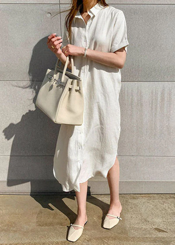 White side open Button shirts Dresses Short Sleeve - Image 4