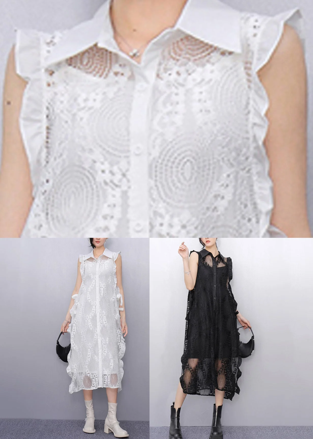 White Side Open Tie Waist Long Dress Sleeveless - Image 5