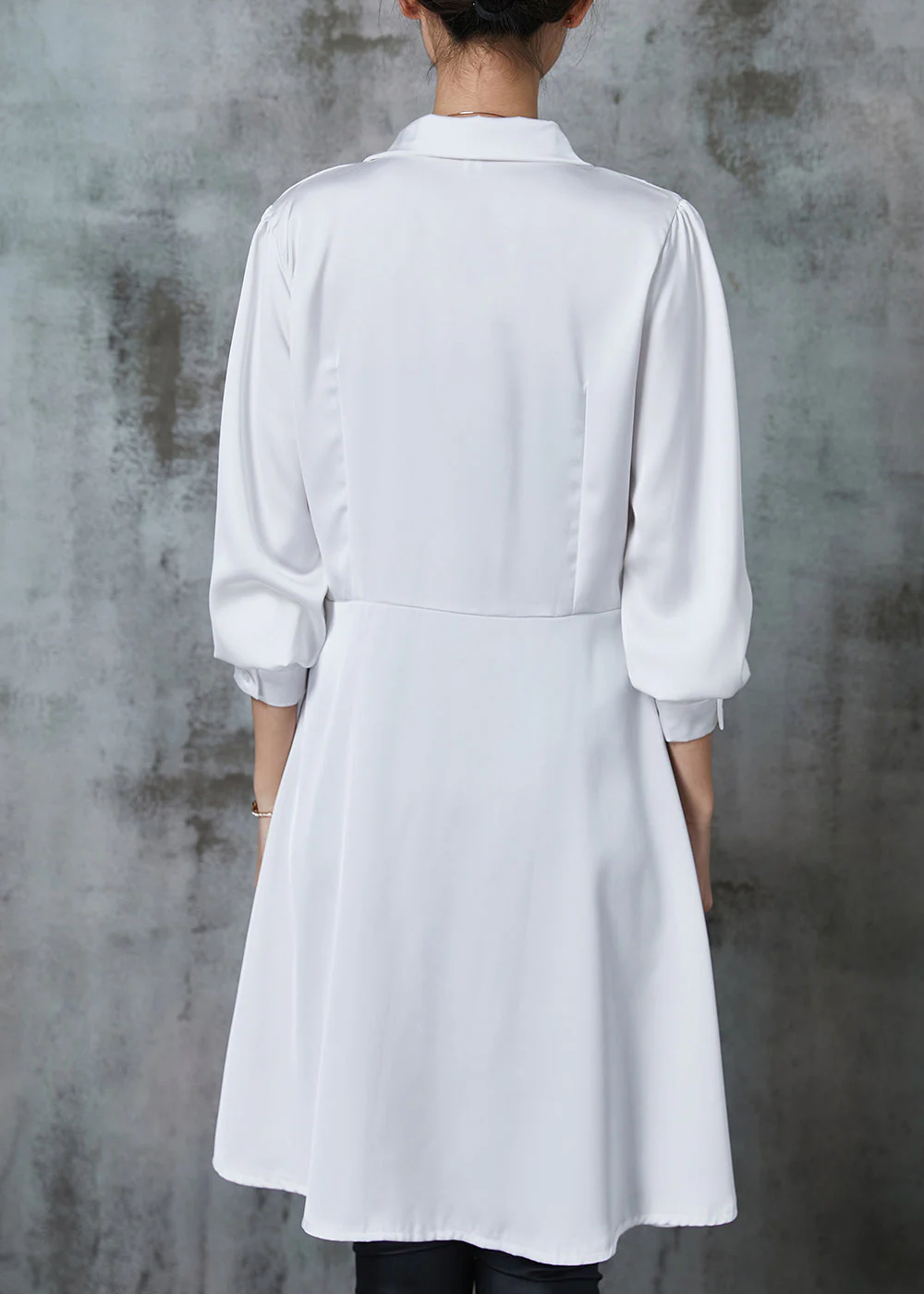 White Silm Fit Chiffon Dress Asymmetrical Wrinkled Spring - Image 4