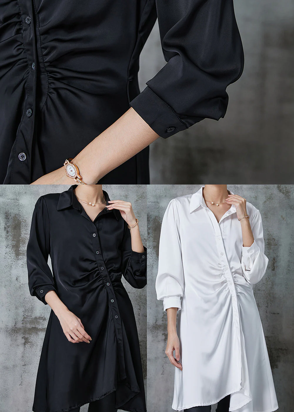 White Silm Fit Chiffon Dress Asymmetrical Wrinkled Spring - Image 5
