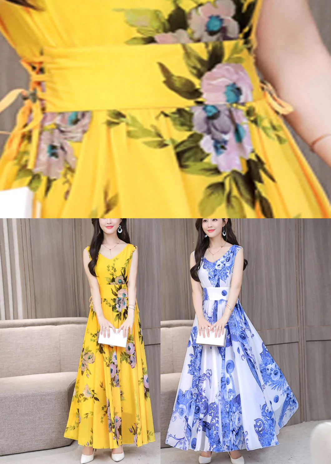 White Tie Waist Slim Chiffon Maxi Dress Sleeveless - Image 5