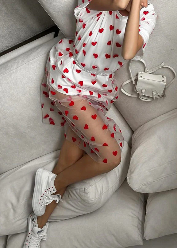 White Tulle Patchwork Summer T Shirts Dress O Neck - Image 4