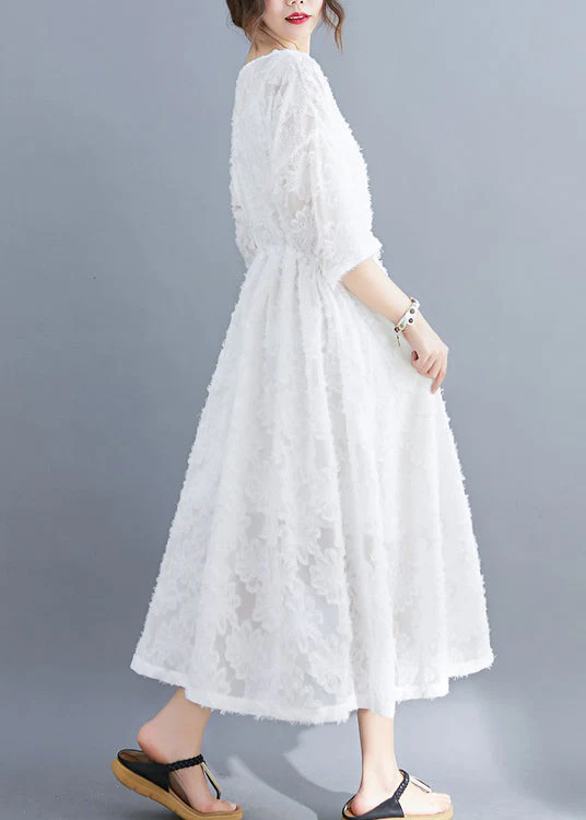 White Women Extra large hem Long Dress Two Pieces Sets Cinched Half Sleeve - Image 4