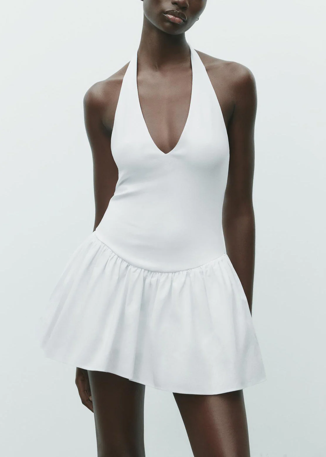 White Wrinkled Solid Cotton Mini Dress Backless Summer