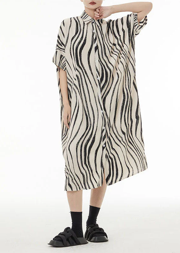 White Zebra Pattern Cotton Holiday Dresses Peter Pan Collar Summer - Image 2