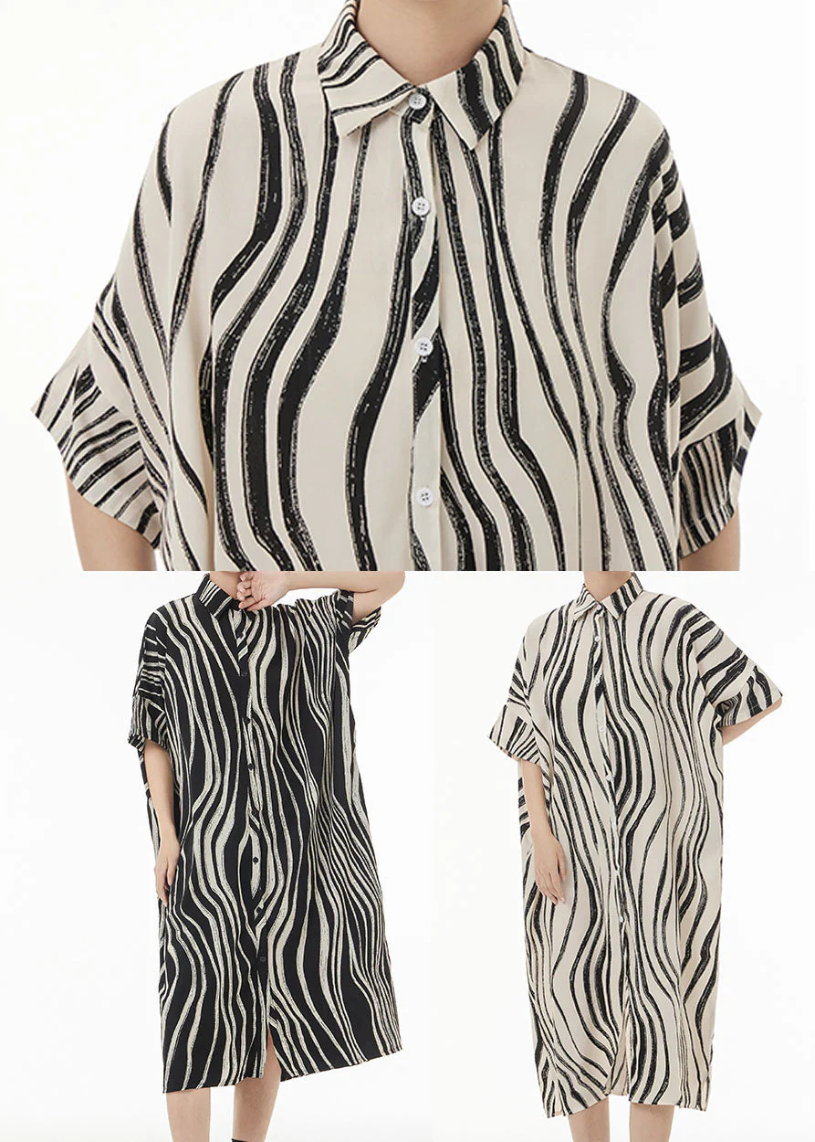 White Zebra Pattern Cotton Holiday Dresses Peter Pan Collar Summer - Image 5