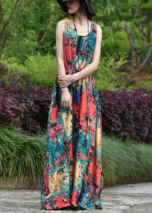 Women Abstract Print Short Sleeve Vintage Maxi Dress - Image 3