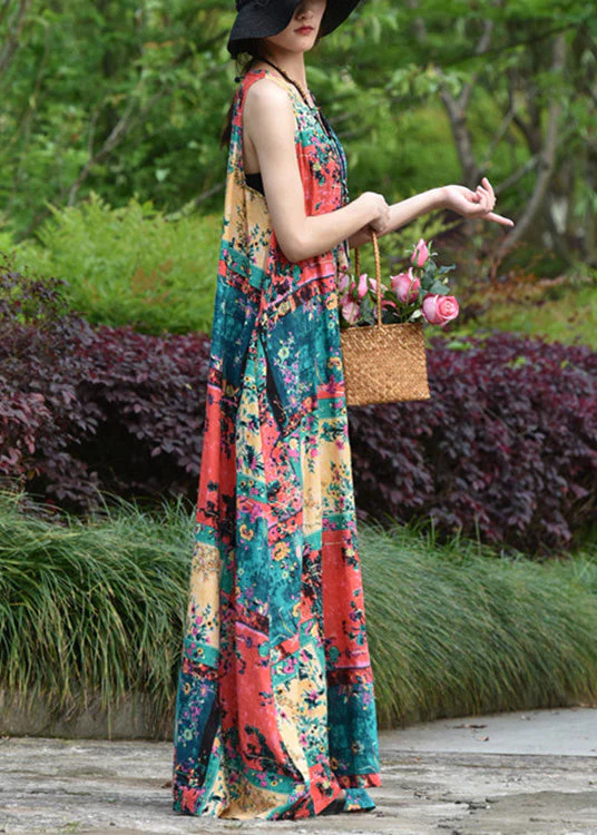 Women Abstract Print Short Sleeve Vintage Maxi Dress - Image 4